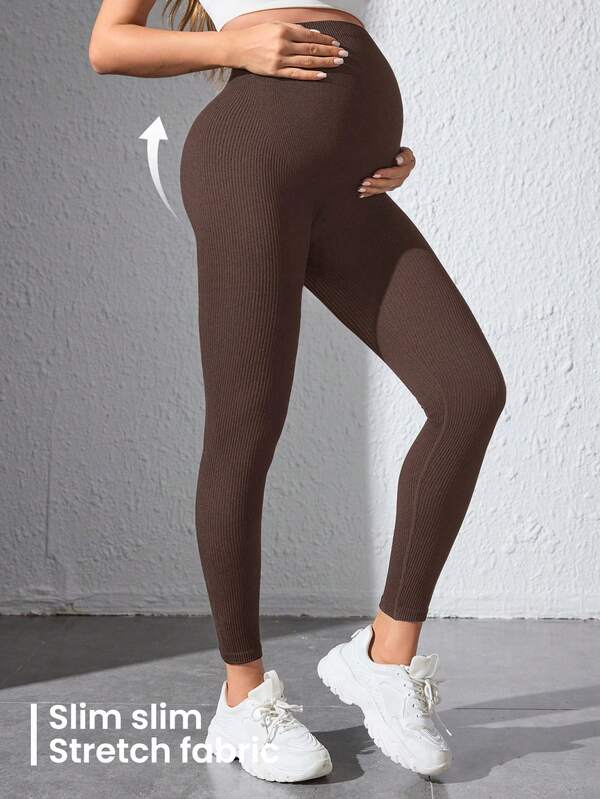 Maternity Yoga Pants High-Waisted with Belly Support Solid Color 3D Cut Fitted Full-Length Soft Elastic for Yoga Sports Casual Wear Breathable Moisture-Wicking Womenswear