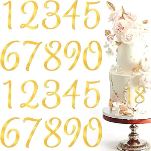 20 Pcs Gold Shiny Acrylic Number Cake Toppers 0-9 for DIY Handmade Cake Decorations for Birthday Party Wedding Anniversary