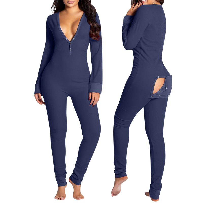 Women's Sleeping Romper, Valentine's Day Pajamas, Long Sleeve V-Neck Printed Loose Detachable Crotch Elastic Home Clothes