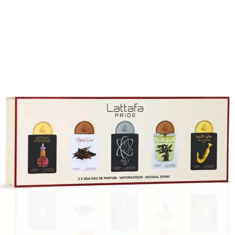 Lattafa Pride Eau de Parfum Gift Set Collection No.2 - 5-Pack Multi-Vial Micro-Bottles Fragrance Spray Set, 20ml Each, Daily Use Fragrance for Gifting, Mini Toiletries for Purse