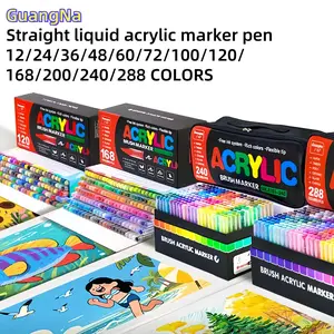 Guangna Automatic Ink Control Acrylic Paint Markers, Brush Tip Acrylic Paint Pens for Wood Rock Glass Canvas Stone Fabric Glass Metal Ceramic Canvas DIY Crafts Art Supplies Gifts