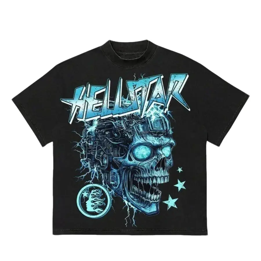 New HELLSTAR Graphic T-Shirt, Y2K Streetwear Tee, Vintage Print Cotton Short Sleeve Top, Hip Hop Casual Unisex Summer Tee, Retro Graphic Shirt For Men, Women