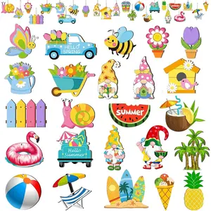48 PCS Wooden Spring Summer Tree Decorations Ornaments for Small Tree Home Party Decoration