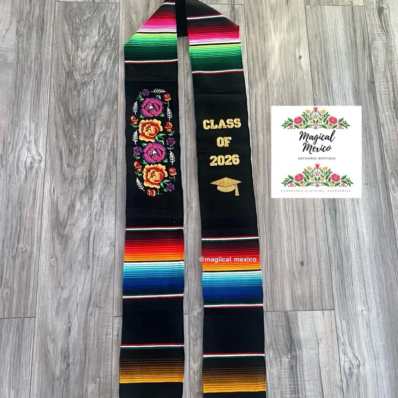 Class of 2026 Mexican serape sash Oaxaca Flowers/ Mexican graduation stole/ serape graduation stole /   Estola de graduacion con Flores/ Floral Sarape sash