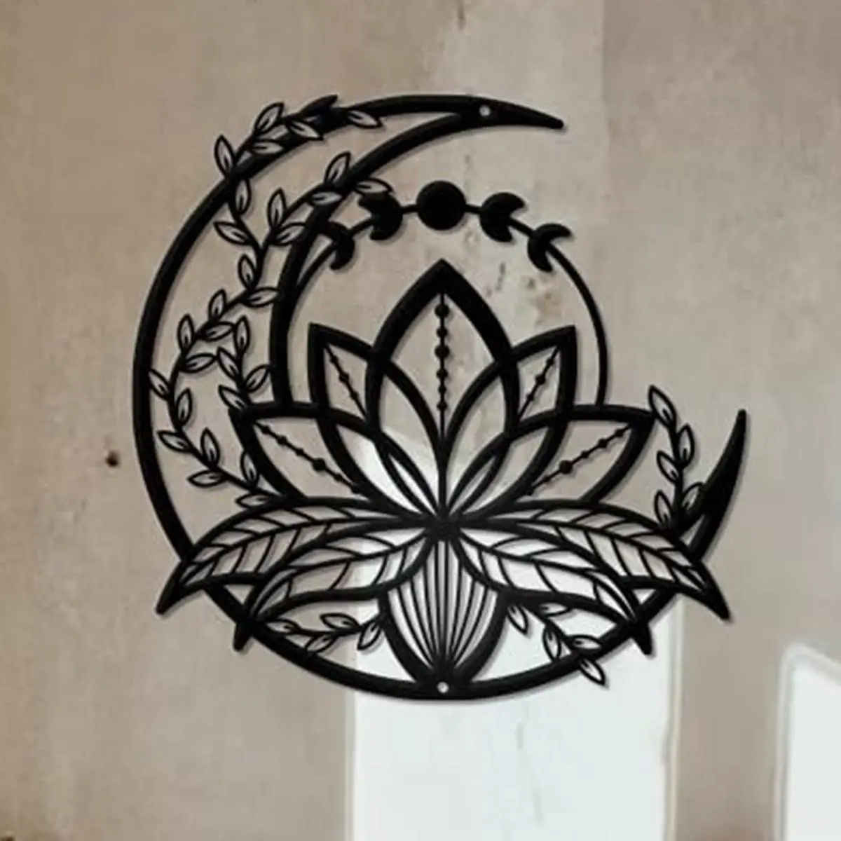 Lotus & Moon Design Wall Art, 1 Count Metal Wall Decoration, Living Room Decorations, Wall Hanging Decor for Home Living Room Bedroom Garden Office, Modern Home Decor, Hangable, Decorative Artwork, Aesthetic Wall Decor, Decoration Items