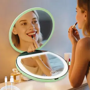 2026 Upgrade VersionGreen Sunlight LED-Lit Travel Makeup Mirror| 1X/5X Dual Magnification, 5-Inch Large Clear Mirror| 3 Color Temperatures, Touch Dimmable, Eye-Friendly| Foldable Portable, Magnetic Auto-Off| Type-C Rechargeable, Travel Essentials, Gift-Re