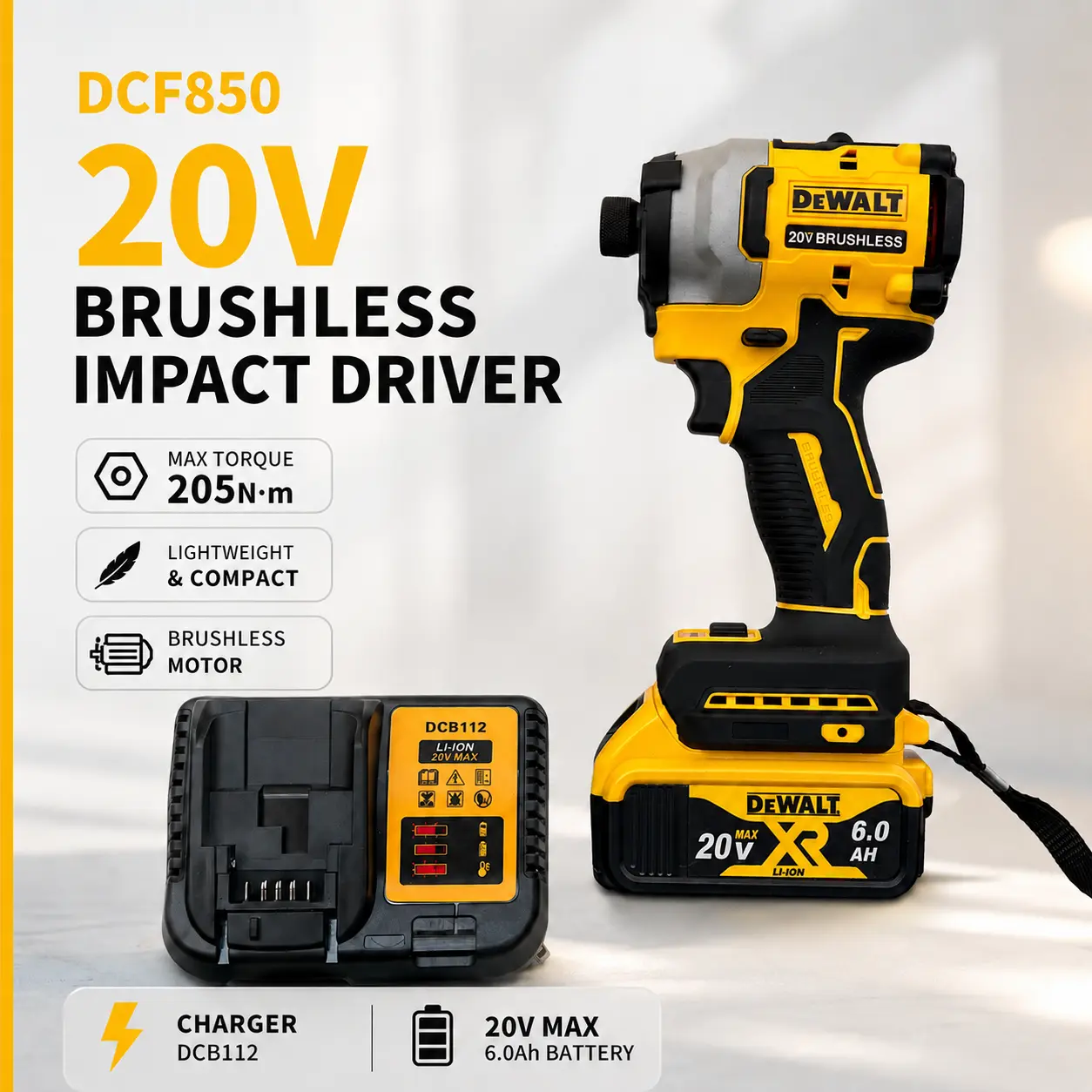 Dewalt DCF850 Rechargeable Cordless 20V electric screwdriver, Power Tools, Original Large Torque