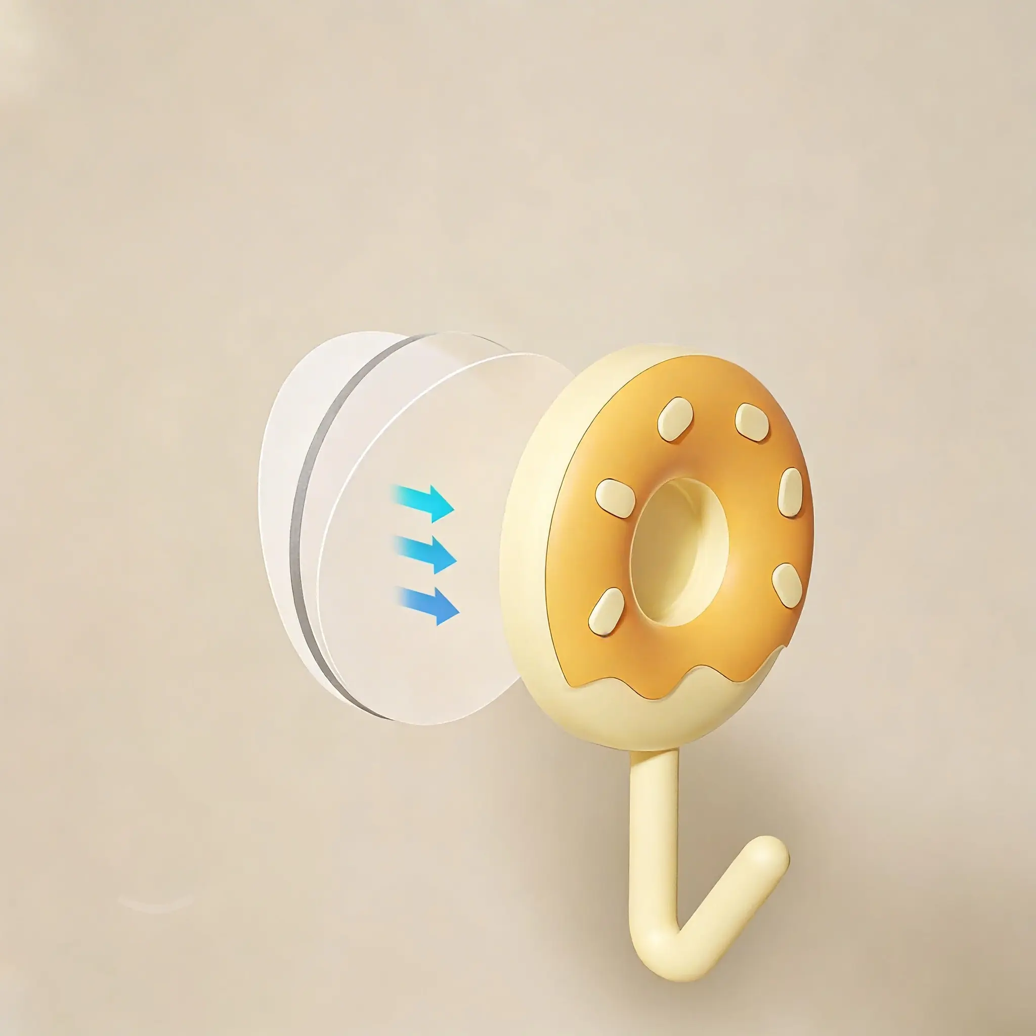 Doughnut Shaped Wall Hooks - YELLOW  Adhesive Mount, No Drill Hanging Organizer Hangable Hanger Plastic Room