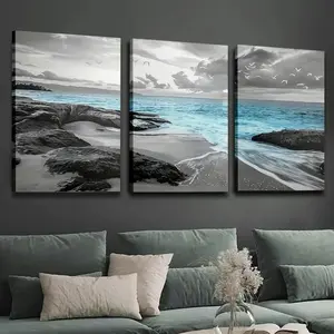 3-Piece Framed Canvas Beach, Coral Reef, Seagull Wall Art Wave Seascape Hanging Painting - Perfect Gift, Home Decoration