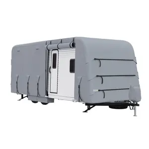 GARVEE RV Cover 4 Layers Anti-UV Motorhome Cover Windproof Waterproof Camper Cover for 18' to 35' Motorhome with Rip-Stop RV Covers with Adhesive Repair Patches, 4Pcs Extra Straps & 4 Tire Covers, Gray