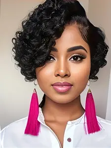 short curly human hair wig for women pixie cut human hair wigs 13x4x1 T part lace curly natural black color daily party cosplay gift use remy wig Kinky curly wigs