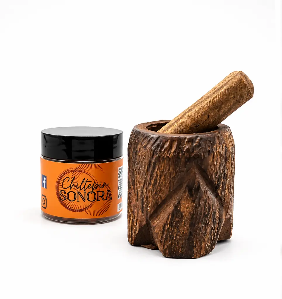 Chiltepin Grinder Bundle - Handmade Ironwood Chiltepinero, 0.5oz Dried Sonoran Mexican Chile Peppers Cooking Spice Kit