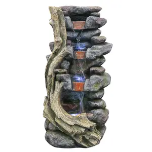 Floor-Standing Fountains 3-Tier Rock Waterfall Fountain with LED Lights for Garden,Yard.Create an oasis of tranquility in the outdoor living space Decor