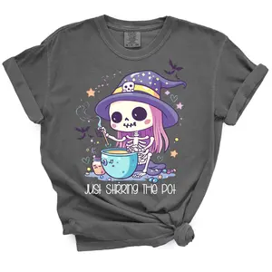 Just Stirring The Pot Skeleton Witch Halloween TShirt Comfort Top