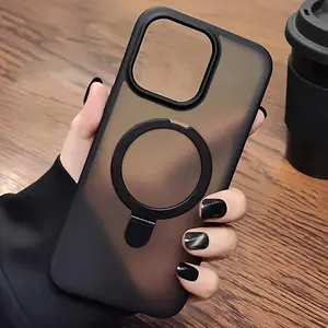 UltraProtect Magnetic Wireless Charger Ring Stand Case - Shockproof, Matte Clear Cover with Lens Protective Film for iPhone 15/14/13/12/11 Pro Max/Plus - Luxury Phone Accessories with Bumper Protection