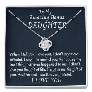 Stepdaughter Necklace, To My Bonus Daughter Love Knot Necklace, Stepdaughter Gift, Gift For Bonus Daughter, Daughter In Law, Jewelry Message Card, Necklace Gifts For Birthday, Anniversary, Christmas Day, Thanksgiving