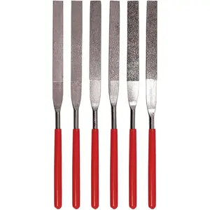74330DF 6-Piece Flat Diamond Grit File Set - Multi-Grit for Metals, Glass, Stones - 7" Length, 2" Diamond Surface, Round Handles - Includes PVC Pouch