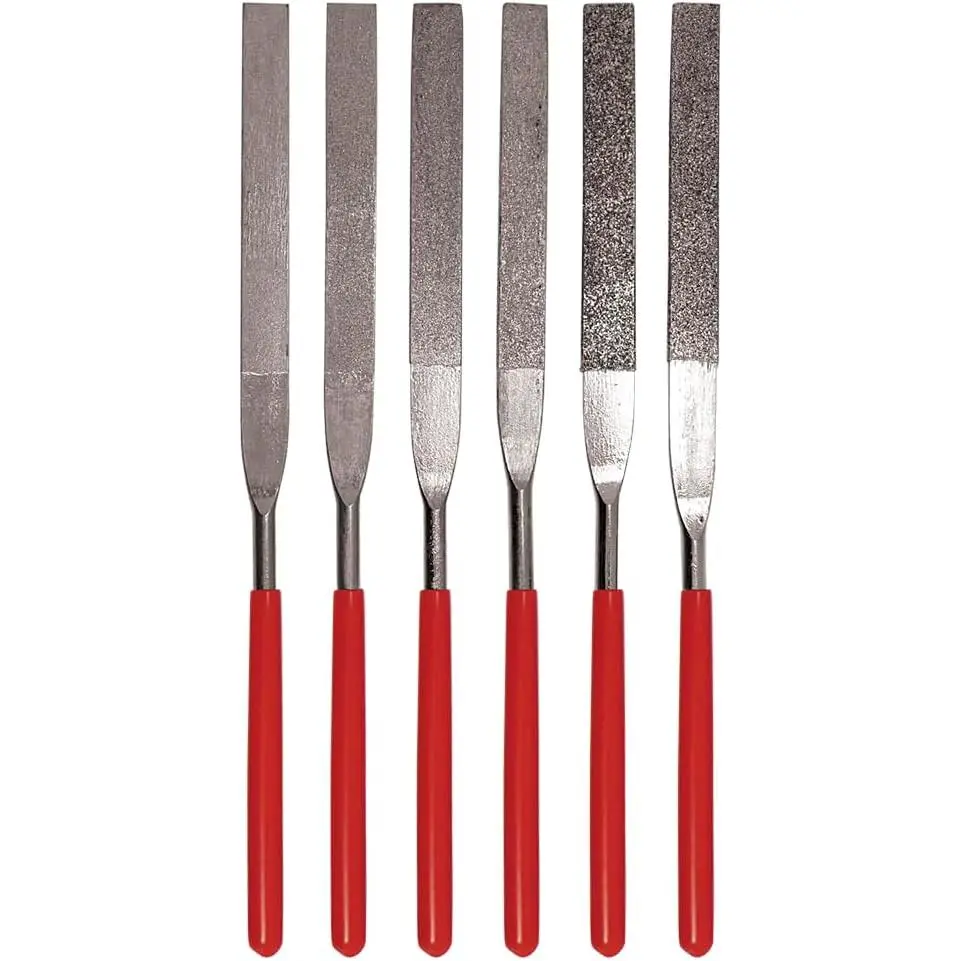 74330DF Industrial-Grade Diamond Multi-Grit File Set, 6-Piece 7in Files with 2in Diamond Surface, Round Handles, PVC Pouch for Metals/Glass/Mold Making, Comfortable Durable Design, Multi-Grit Set