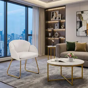 Flower Shaped Accent Chair Soft Velvet Makeup Chair Gold Metal Legs Ergonomic Single Sofa Chair Solid Backrest Adjustable Foot Pad Space Saving Leisure Chair For Bedroom Living Room Dressing Room Home Decor
