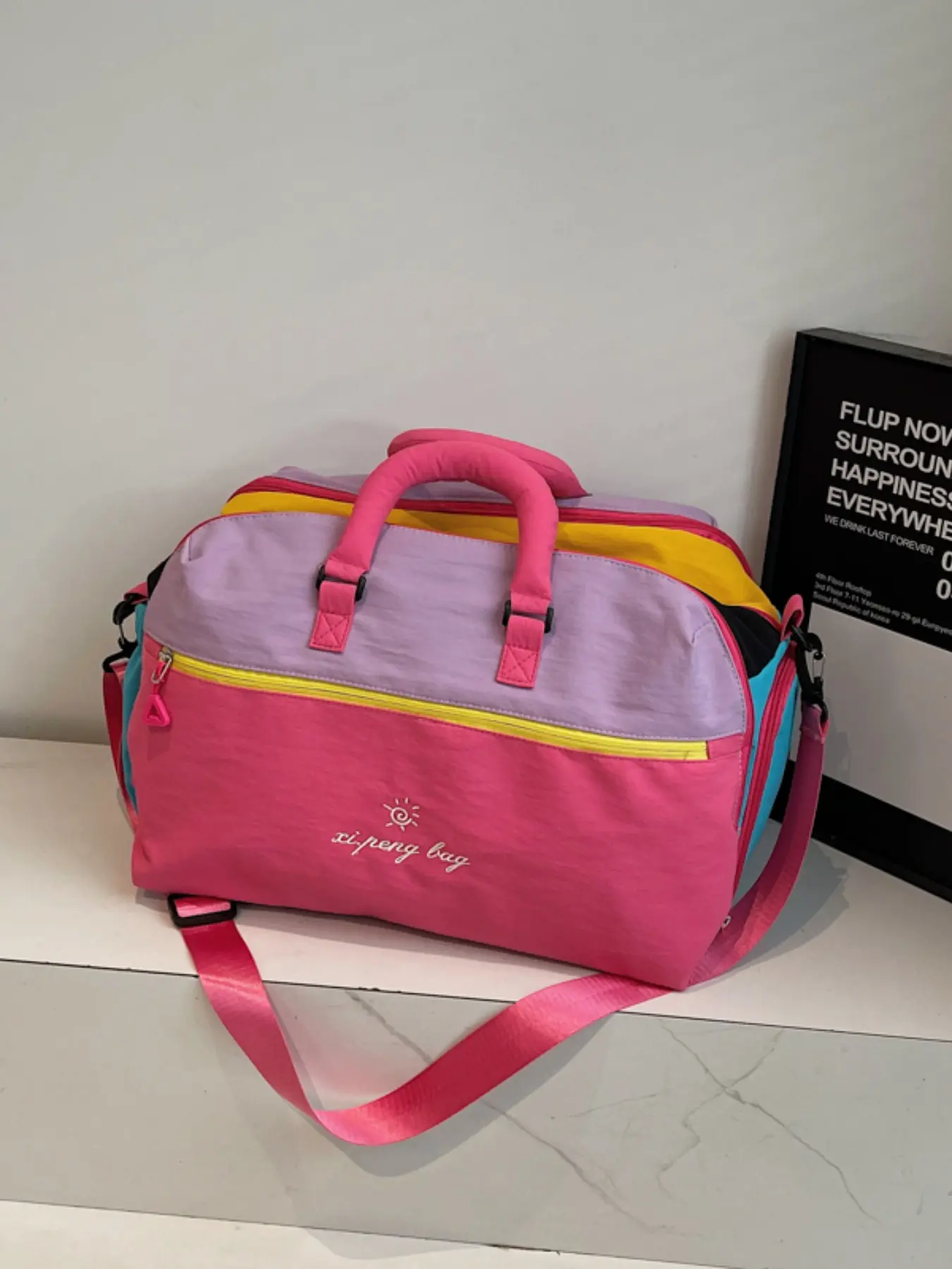 Dopamine Colorblock Large Capacity Travel Duffle Bag for Women, Foldable Waterproof Handbag, Lightweight Business Fitness Bag, Multi-Function Sports Tote, Waterproof Duffel Bag, Travel Duffels