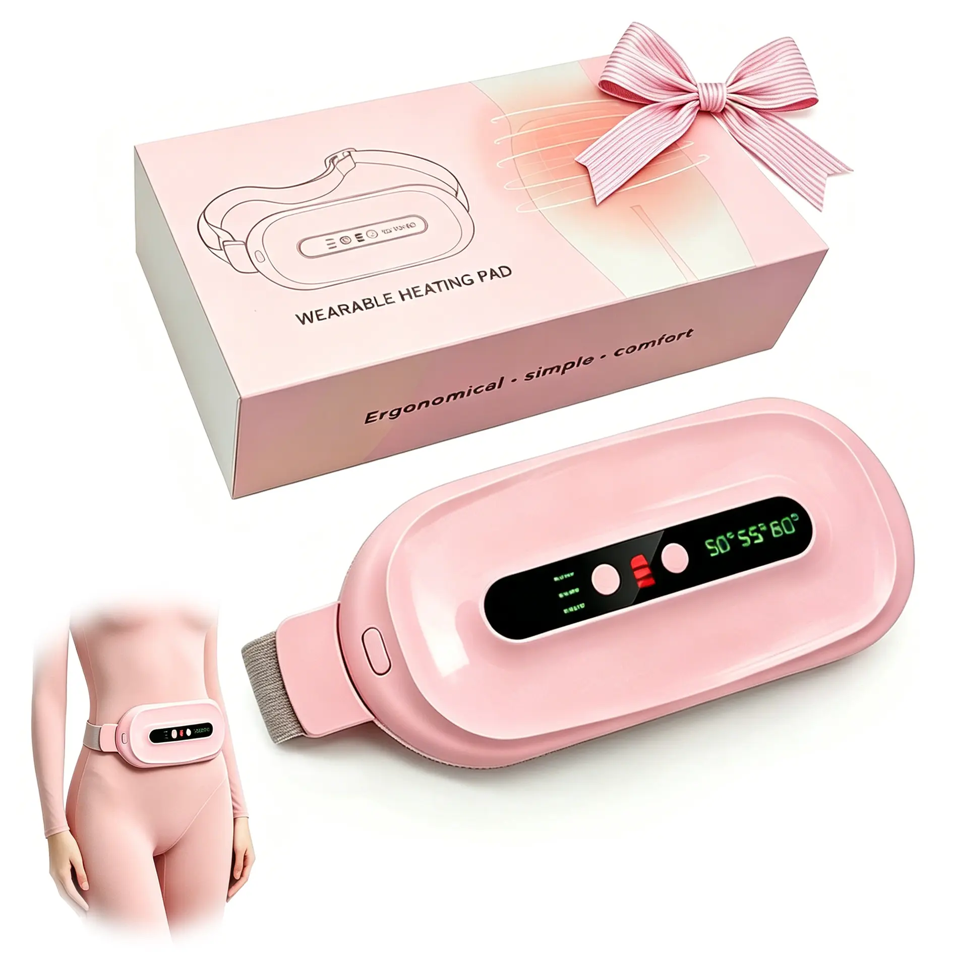 Multifunctional Period Travel Heating Pad for Women, Cordless Fast-Heated Electric Pad with 3 Heat Levels & 4 Massage Modes, Menstrual Belly Pain Relief Warm Gift, Multifunctional Heating Pad