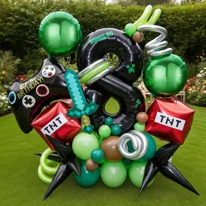 32 Inch Number Balloon Column Kit, Includes Game Machine Pixel Sword Foil Balloons & Latex Balloons, Video Game Party Decorations
