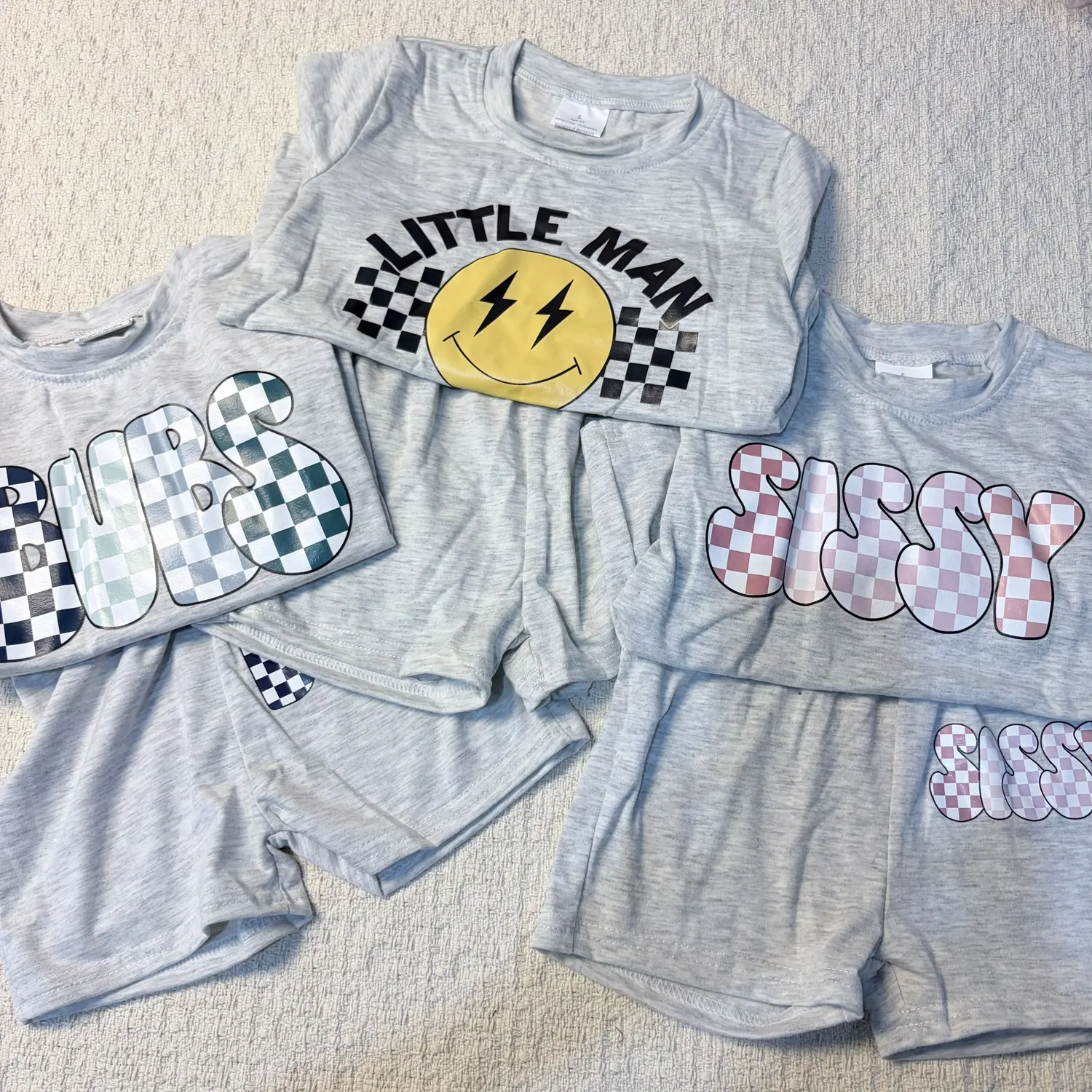 Matching Sibling Checkered Short Sets | “Little Man,” “Sissy,” & “Bubs” Styles