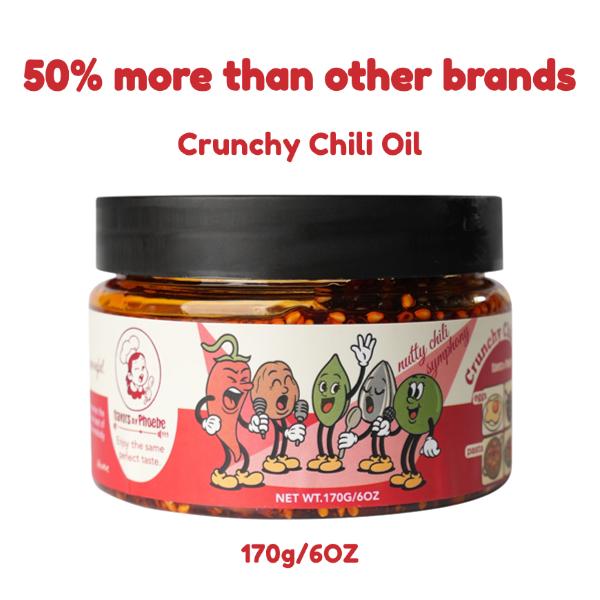 Crunchy Chili Oil，Spicy Chili Crisp, Chili Oil Sauce 6 oz Crunchy Garlic with Chili Oil Mild Flavor Sauce For Chicken Sushi Pasta Salad Noodles Tofu Rice,Flavors by Phoebe,vegan·No MSG·Non-GMO,Sambal cucumbers Original Pepper Sauce Pack jar pack quick fla