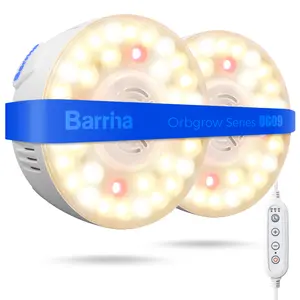 Barrina Orbgrow OG09 Puck Grow Light with Timer, 660nm Red LEDs 18W(2 x 9W, 270 Watt Equiv), Full Spectrum Plant Light for Indoor Plant, Magnetic & Linkable, 5 Levels Dimmable for Plant Shelf, 2 Packs
