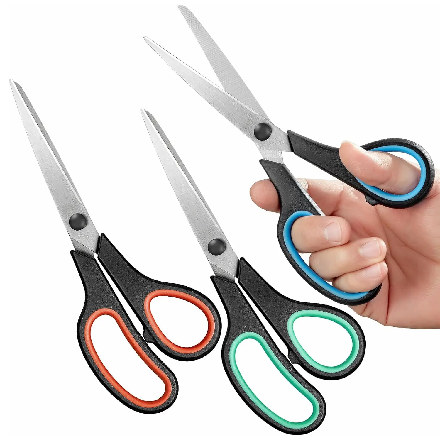 3-Pack 8" Scissors, Stainless Steel Craft Scissors, All Purpose Heavy Duty Scissors with Ultra Sharp Blades & Ergonomic Comfort Grip Handles, for Office, Home, School, Sewing & Crafts sohochic