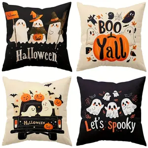 4pcs, Style Halloween Throw Pillow Covers, Pumpkin Ghost Outdoor Cushion Cases, Decorative Pillowcases for Sofa Bed Car, Single-sided Printing Without Pillow Core