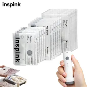 inspink Travel Vacuum Storage Bags with Rechargeable Electric Vacuum Pump: Ultra-Compact, Lightweight Space Savers for Clothing & Travel Essentials. Packing Cubes Organizer Set, Diffusion Pump, Suction Pump