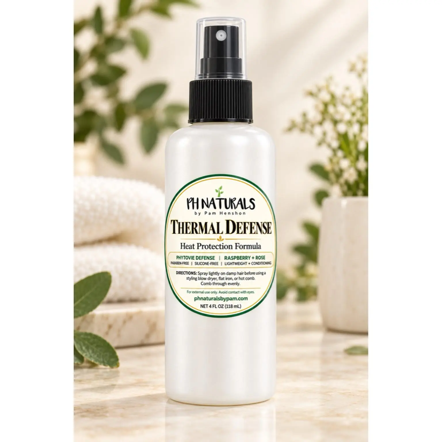PH Naturals Thermal Defense Heat Protection Formula 4 FL OZ - Moisture Sealing & Frizz Control for Smooth Soft Hair