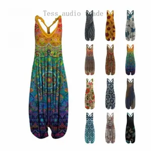 NewBaggy Hippie Overalls2025 Summer New Printed Sleeveless Loose Design Knitted Spun Cotton Overalls casual baggy jumpsuit Solid Slant Pocket Wide Leg chest nut couple long denim pant plussize and proud denim jumpsuit Womenswear Bohemian scrunch bum leggi