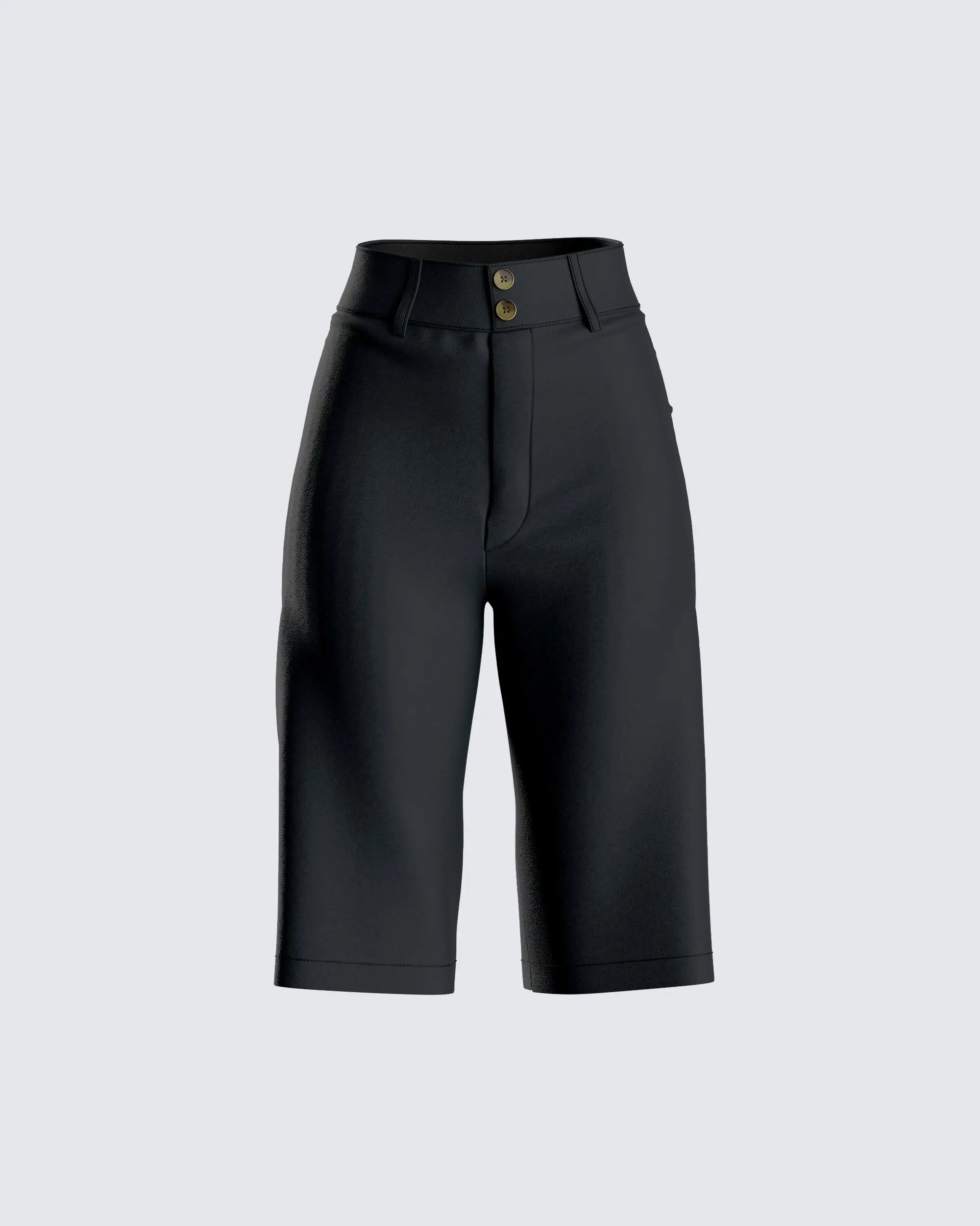 Women's High Waist Tailored Polyester Bermuda Shorts - Fitted Business Casual Style with Pockets, Double Button Detail, Below Knee Length, Tailored Look