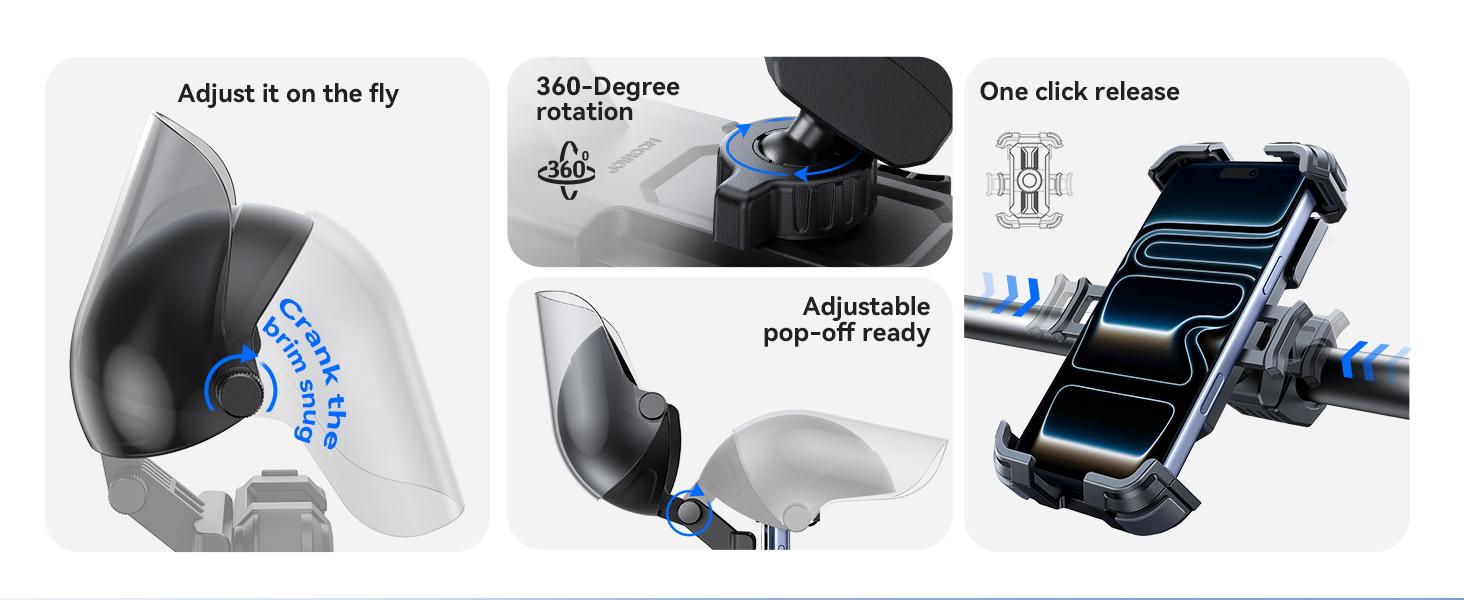 JOYROOM Motorcycle Phone Mount Holder, [NO.1 Sunshade& Rainproof] Phone Holder for Motorcycle ATV Scooter, [1s Quick Lock] Handlebar Phone Mount for iPhone 17 16 15 Pro Max S25, More 5.4-7" Phones