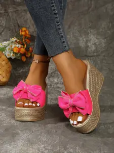 2026 New Model Women's Fashionable Bowknot Design Wedge Sandals, Casual Comfortable Higher Platform Sandals for Summer, Female All-match Shoes for Daily Wear, Girl, Casual Summer Footwear