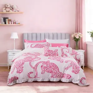 Leopard Print Ruffle Bedding Set, Includes 1 Duvet Cover and  2 Pillowcases, No Insert Soft Fabric, Comfortable Sleep, Perfect Valentine’s Day Gift, Soft Bedding Sets
