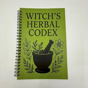 Witch's Herbal Notebook Spiral Bound Plant Journal, Witch Pot Recipe Book, Botanical Illustrations, Natural Therapy, Halloween Gift, Spiral Bound Notepad