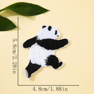 Chinese Style Panda Embroidery Patch, Iron On Self Adhesive Fabric Patches DIY Accessories For Hanfu Handbags Clothes Backpack Decor Badges