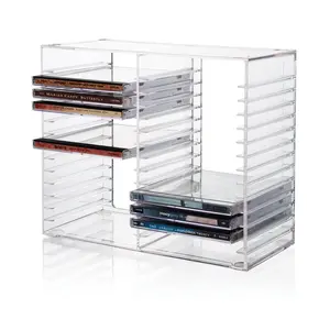 Stackable Clear Plastic CD Organizer with Rubber Feet | Rectangular Jewel Cases Holder Perfect for Theatre Room | Holds up to 30 CD Cases