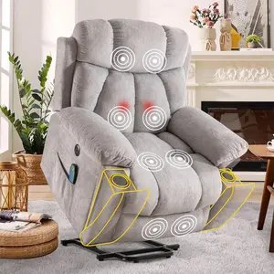EBELLO 40.5" Wide Extra Large Electric Lift Massage Recliner - Heated Microfiber Chair with Cup Holder & USB, Oversized Living Room Recliner Dark Gray