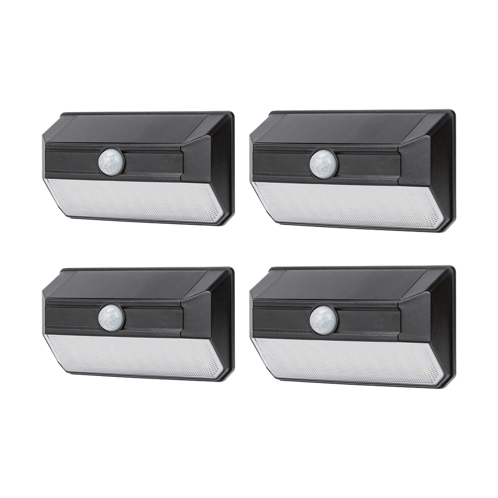 Home Zone Security ES00945G 4 Pack Solar Wall Pack Light, 800 Lumens, Mesh Link, Motion Detection, Black Finish