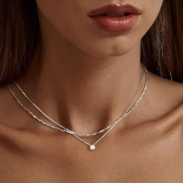 Tewiky S925 Sterling Zircon Pendant Necklaces for Women, Dainty  14K Gold/Silver Necklace Simple Silver CZ Jewelry Choker Necklaces for Women Trendy Gifts Moissanite Chain Moissanite Cuban Chain For Valentine's Day gifts