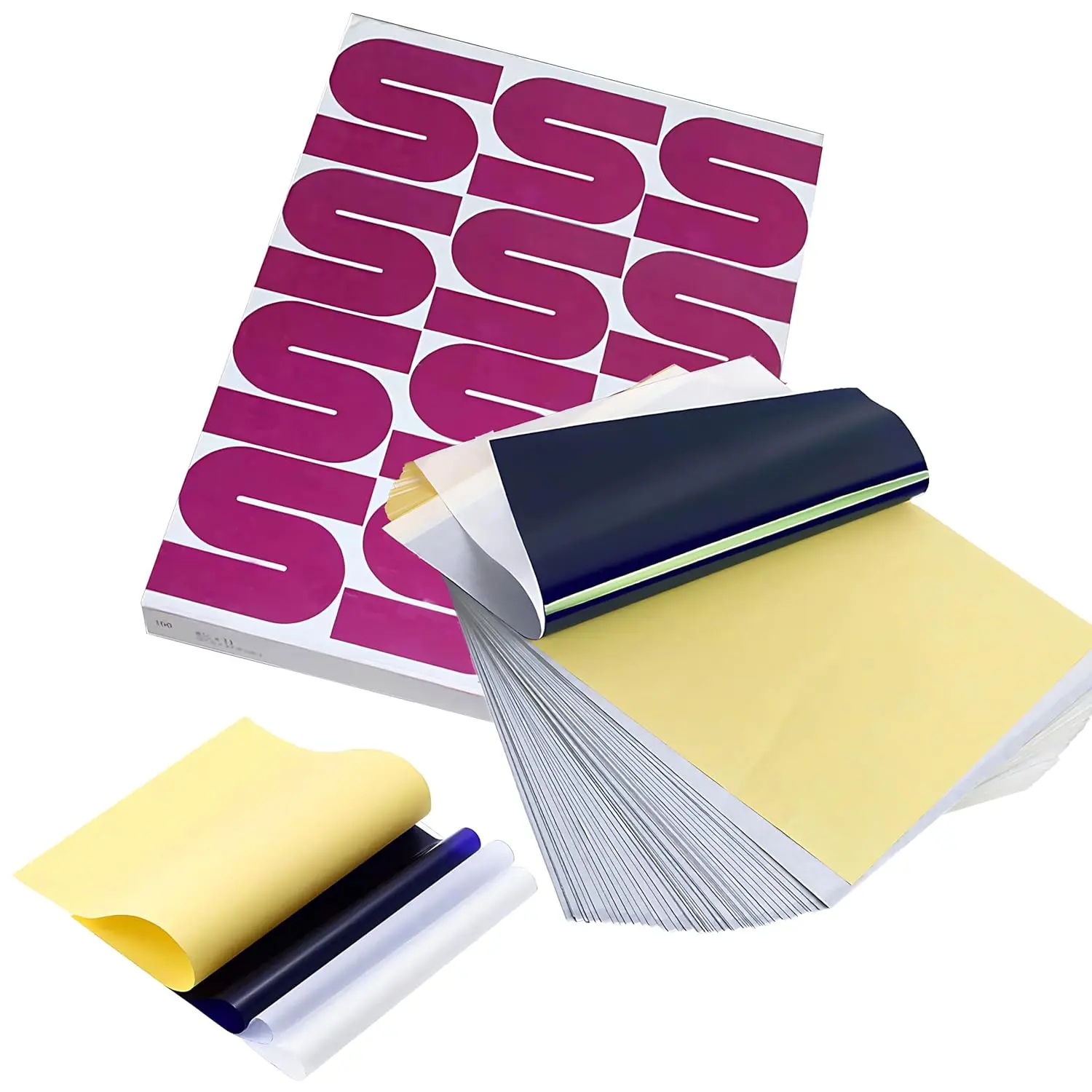 Tattoo Transfer Paper - 100 PCS Stencil Paper, 4 Layers 8.5" x 11" A4 Size Thermal Stencil Paper for Tattoo Transfer Kit Supplies