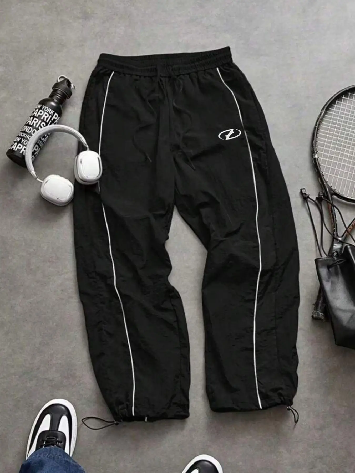 Men's Casual Sports Pants, Loose Fit, Elastic Cuff, Fashion Print, Athleisure Design, Lightweight Fabric, Perfect for Daily Wear, Athleisure Style Bottoms