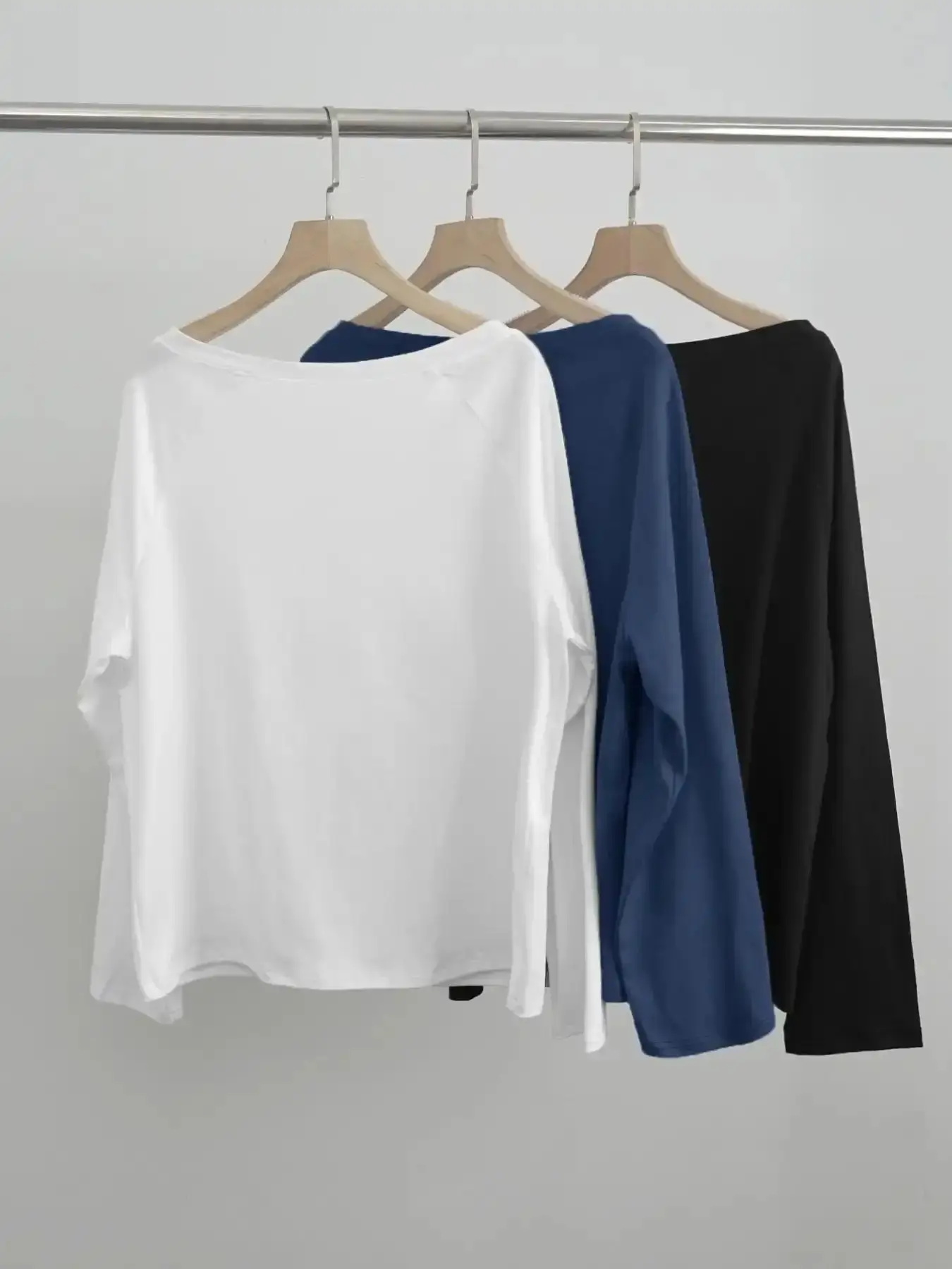 Vibrant 3pcs women's casual Basic Everyday Loose Fit simple pullover, black, white, gray, multi-color three piece set, long sleeved top, Womenswear, effortless layering, chic everyday, refined casual