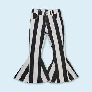 Black stripes baby girls jeans kids denim bell bottoms
