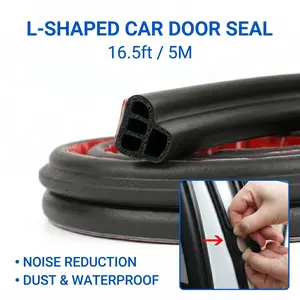 16Ft L-Shape Car Door Seal Strip, Universal Self Adhesive Auto Weather Stripping, Noise Reduction Rubber