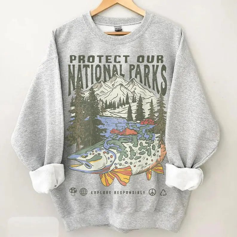 90s National Parks Unisex Sweatshirt Granola Girl Gildan Sweater Respect the Local Wildlife Pullover Hiking Camping Clothes Wanderlust SweatShirt